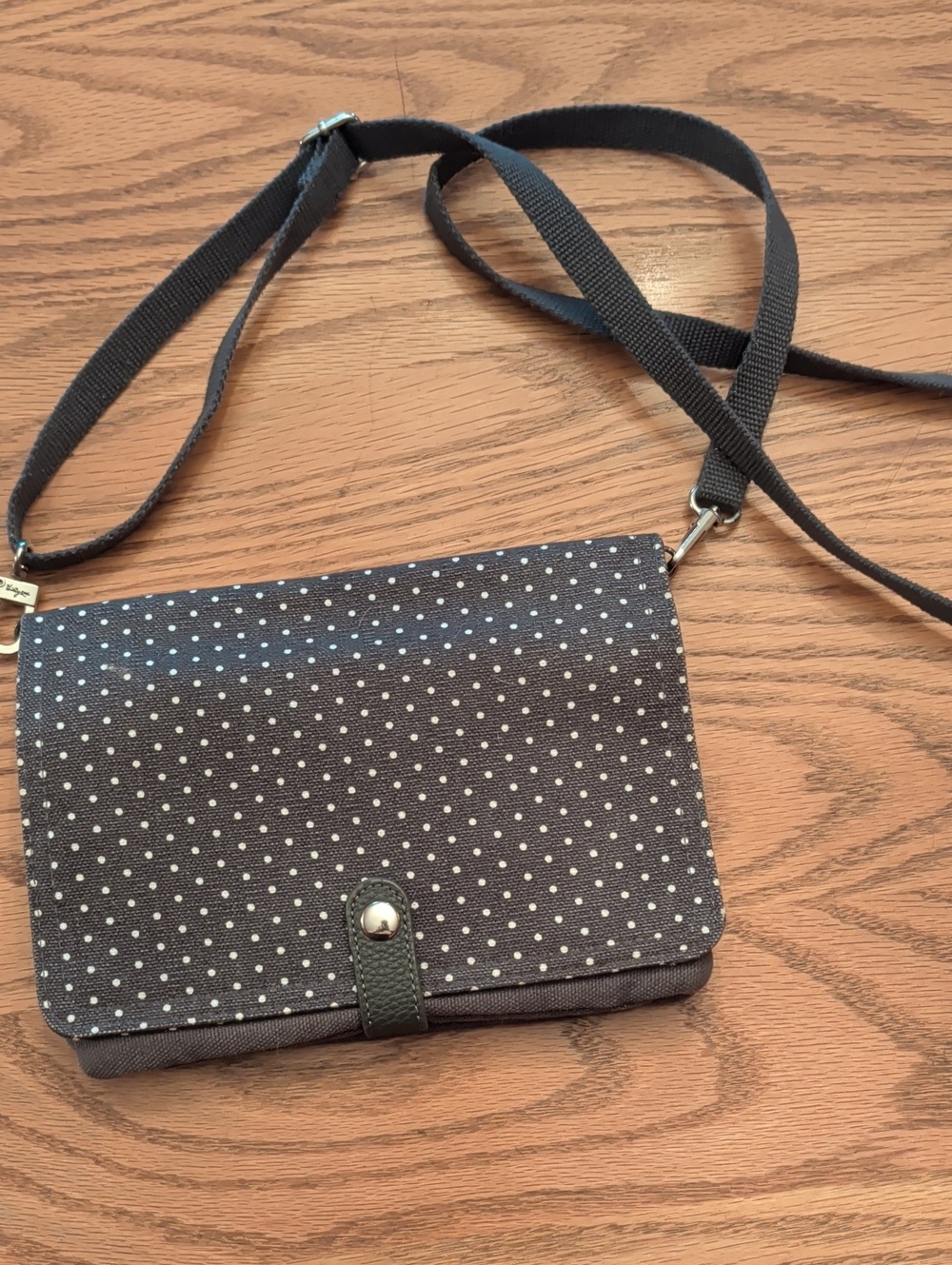 Double Up Crossbody, Charcoal Swiss Dot. ThirtyOne